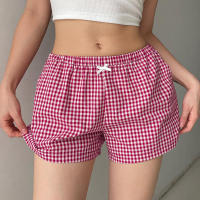 BUNO-Pantalones cortos con estampado de cuadros Vintage para mujer, pantalones cortos elásticos de cintura baja con botones frontales, Boxers, ropa de calle, Mini pantalones cortos a cuadros de tiro bajo - details 2