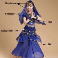 Conjunto de trajes de baile con tocado dulce, vestido de princesa, trajes coloridos de danza del vientre, regalos de ropa para niñas de la India deslumbrantes y brillantes - details 9