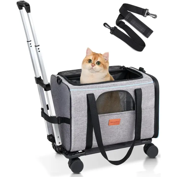 Morpilot Transportin Gatos Perros con Ruedas y Barra Telescópica Bolsa de Transporte de Viaje para Gatos Perro Carro Plegable con Cuenco y Ruedas Extraíbles - 1