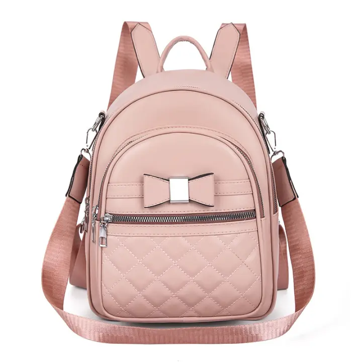 Mochila pequeña de cuero negro para niñas, bolso de hombro pequeño rosa para teléfono móvil, mini mochila informal - 1
