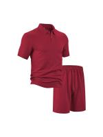 Verano de los hombres nuevo casual solapa suelta jacquard conjunto de camisa de polo de manga corta para hombres. - details 9