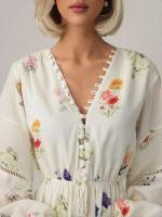 Vestido largo con espalda descubierta y estampado de ral para mujer, vestidos largos de cintura alta con mangas acampanadas, vestidos de vacaciones de verano para señora nueva 2025 - details 3