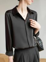Blusa De Seda Para Mujer Con Manga Larga Estilo Coreano Elegante Traje De Oficina Color Sólido Ropa De Lady Casual Para Mujer - details 2