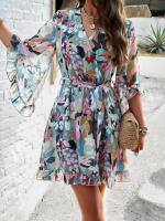 Elegante Vestido de Primavera-Verano para Mujer Manga Media, Estampado Floral, Cintura Alta, Largo hasta la Rodilla - details 20