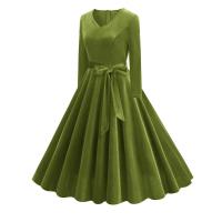 Elegante Vestido de Olla Swing de Longitud Media de Invierno Estilo Retro con Cuello en V - details 12