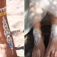 Cara marrón rojo pluma muñeca cuello herramienta de belleza tatuajes temporales encaje tatuajes falsos Henna tatuaje pegatinas flor tatuajes falsos - details 11