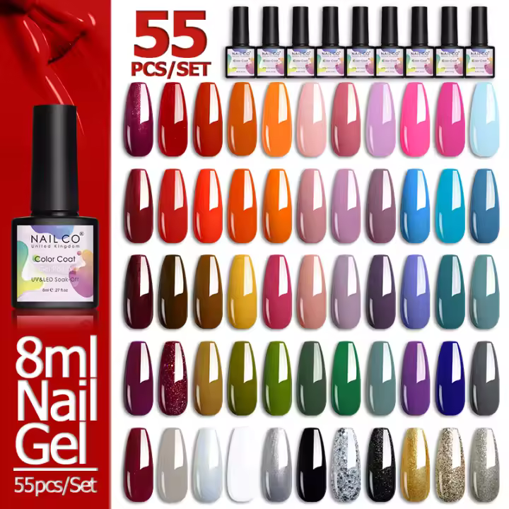 NAILCO-esmalte de Gel para uñas, barniz de Gel UV para manicura artística, Color rojo, 8ml, 55 unids/set - 1