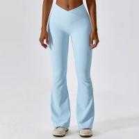 Pantalones de Yoga con cintura cruzada para mujer, mallas acampanadas de pierna ancha elásticas de algodón para entrenamiento físico, mallas deportivas para gimnasio - details 2