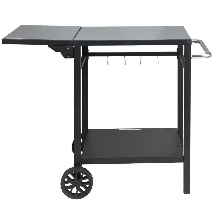 SucceBuy Carro de comedor para parrilla al aire libre, mesa de preparación para barbacoa de 2 estantes, tapa de hierro plegable, carro modular portátil para horno de pizza, mesa de trabajo con ruedas y asa de transporte - 1