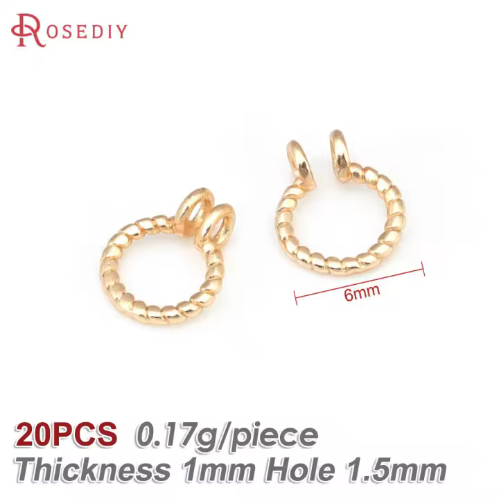 20 piezas de alambre trenzado de latón de Color dorado de 18K, 6MM, 8MM, anillos de salto, anillos divididos, suministros para fabricación de joyas, accesorios Diy - 1