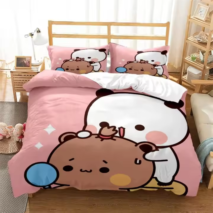 Funda de edredón Cute BuBu Bear kawaii Juego de cama Cartoon Anime Funda nórdica para todas las estaciones Funda de edredón suave y fundas de almohada Individual/Doble/Queen/King - 1