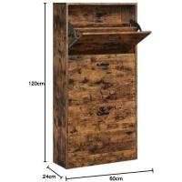 Armario de Madera de 3 Pisos Diseño con 3 Puertas Abatibles Ideal para Entrada Estrecha, Pasillo, Sala de Estar 60 x 24 x 120 cm Marrón Rústico - details 2