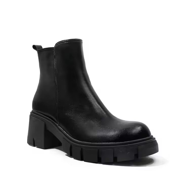 Cantidad mínima de pedido baja Diseño clásico Botas de tobillo de mujer con cabeza redonda de cuero negro y parte inferior gruesa para niña - 1
