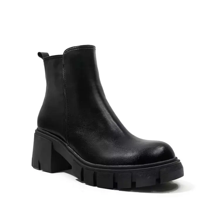 Cantidad mínima de pedido baja Diseño clásico Botas de tobillo de mujer con cabeza redonda de cuero negro y parte inferior gruesa para niña - 1