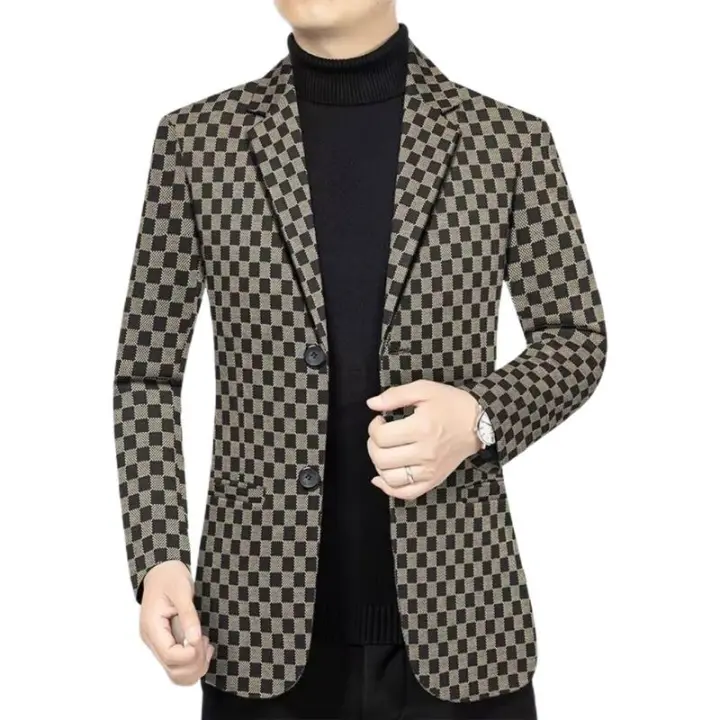 2025 otoño e invierno nuevo traje casual para hombres de mediana edad, chaqueta ajustada a cuadros occidental para hombres - 1
