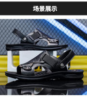 Sandalias de cuero para hombre, zapatos suaves de playa y exterior, planos, color negro, para jardín, 2024 - details 12