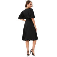 2025 Primavera/Verano Nuevo vestido de viajero negro con cuello en V para mujer - details 5