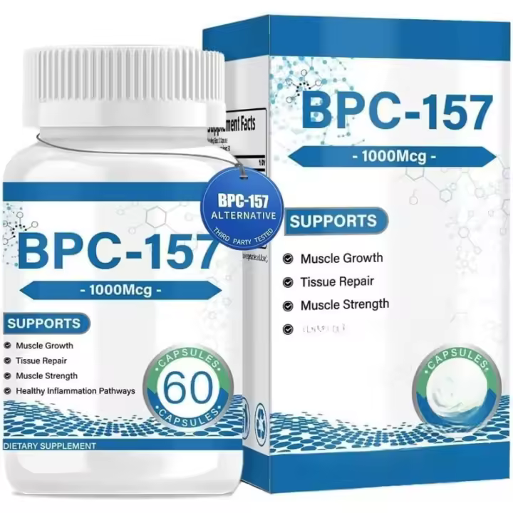 BPC 157 cápsulas de péptido, alta potencia - BPC-157 para recuperación muscular y de entrenamiento para una recuperación más rápida, compuesto protector sin gluten y sin OGM, 1000 mcg (60 piezas/botella) - 1