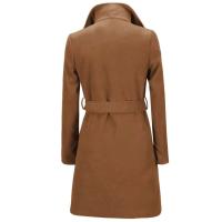 Nueva moda mujer niñas invierno cinturón de solapa abrigo de lana Lisa estilo caliente señoras ropa de abrigo gabardina larga - details 8