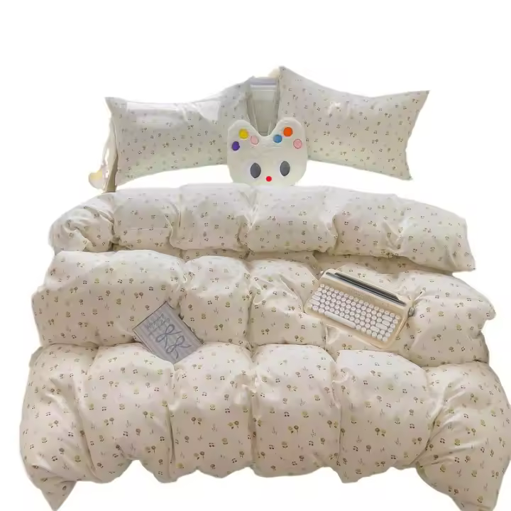 Ropa de cama de cuatro piezas de clase A para uso doméstico, sábana de edredón de algodón puro, funda nórdica, juego de tres piezas para dormitorio de estudiantes - 1