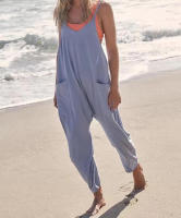 Mono informal de verano sin mangas con pernera ancha para mujer, pantalones de color liso con peto, mono culotte con bolsillos - details 4