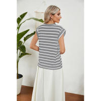 BUNO-2025 Tops para mujer, pantalón corto informal de moda de verano, camisetas básicas con textura a rayas de Color sólido y cuello redondo - details 66