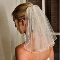 Velos de boda cortos de 1 nivel con cuentas de malla suave y peine, accesorios para el cabello de novia para mujeres y niñas - details 0