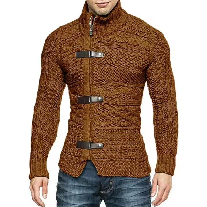 Suéter de cuello alto para hombre, chaqueta de punto de manga larga con botones, ropa de talla grande, otoño e invierno, 2024 - 1