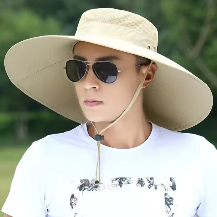 Sombrero de pescador de malla de nailon informal, protección UV de secado rápido, sombrero de cubo plegable, ala ancha, gorra de senderismo suave, deportes - 1