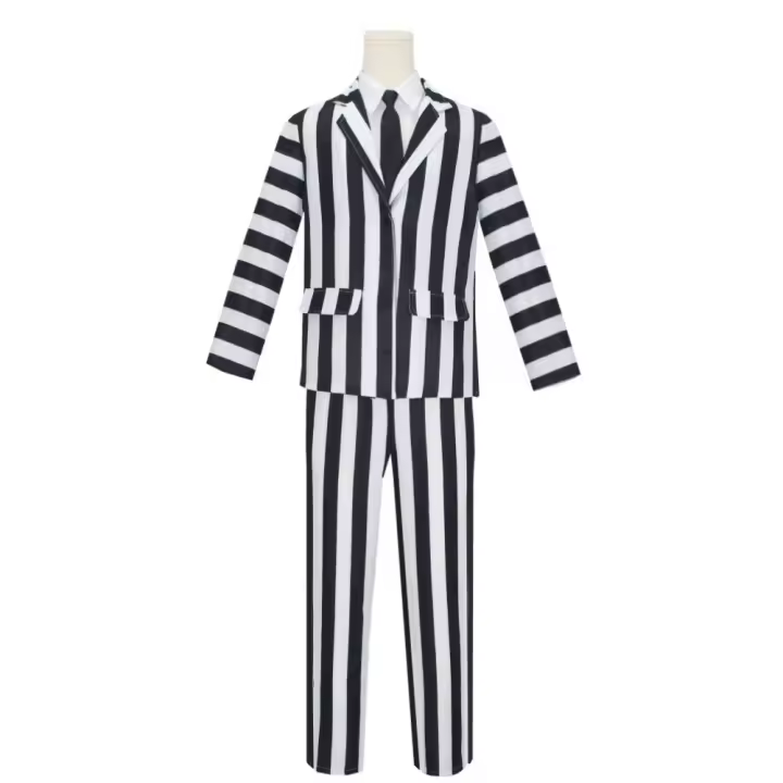 Disfraz de la película escarabajo para hombre, traje a rayas blancas y negras, 4 piezas - 1