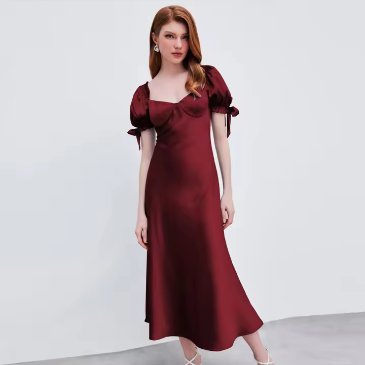Mujer cierra la cintura vestido de cola de pescado fiesta vestido rojo satén de color Ding - 1