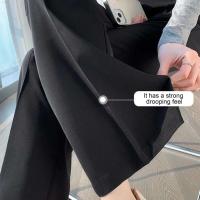 Pantalones de pierna ancha para mujer, pantalón negro de cintura alta de estilo coreano, pantalones de traje grises holgados a la moda para oficina, ropa de calle - details 16
