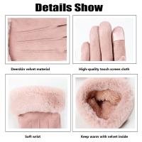 Guantes cálidos peludos para mujer, manoplas gruesas de felpa para mujer, mitones de dedo completo, pantalla táctil para exteriores, otoño e invierno, nueva moda - details 2