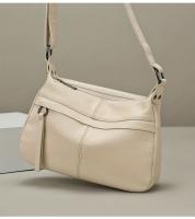 Bolso bandolera de piel auténtica para mujer, correa de hombro ajustable, diseño minimalista de gran capacidad, cierre de cremallera, capa de piel de vaca suave, blanco/negro, fabricado en Guangzhou, bolso de viaje versátil, accesorio elegante, costuras d - details 13