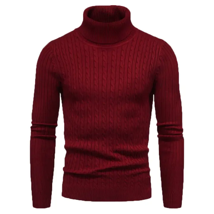 Suéter de punto cansado con cuello alto para hombre, camisa inferior, cálido, color sólido, moda de otoño e invierno Moda masculina - 1