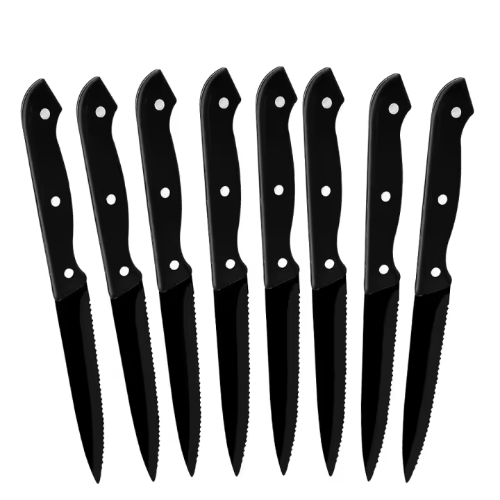 Black Steak Knives Set Cutlery Set 6/8 Pcs Full Tang Stainless Steel Sharp Serrated Dinner Knives Set Dishwasher Safe for Meat - 1