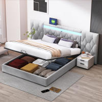 Elegante Armario de Cama de Terciopelo 180x200 Con Espalda Grande Sistema de Almacenamiento Hidráulico Marca Clásica Gris - details 11