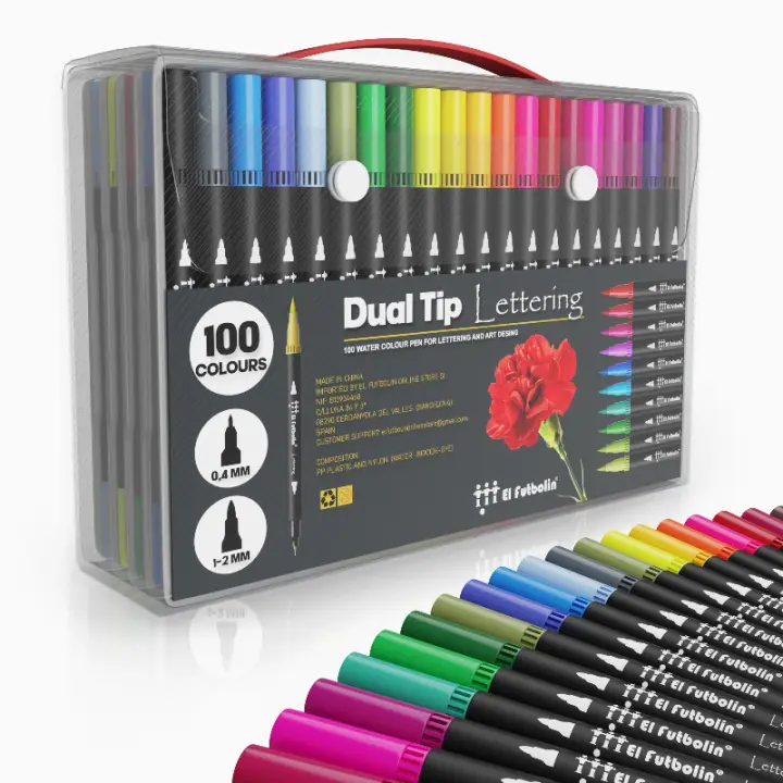 Rotuladores de Letras | 100 Colores Profesionales |   Pincel de doble punta |   Base de Agua |   Maletin de Rotuladores de Arte Lettering |   mandalas |   Diario de balas |   Marcadores Marca EL FUTBOLIN - 1