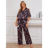 Pijamas mujer primavera y otoño camisa de manga corta de seda de hielo conjunto de pantalones ropa de estar - details 11