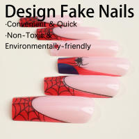 Uñas largas a presión para niña, patrón de arañas de araña de Halloween, uñas artificiales para entrenamiento de manicura de uñas - details 3