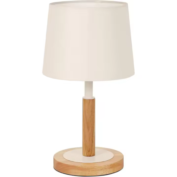 tomons Lámpara LED de cabecera de madera regulable, Luz de Mesa de Noche, pantalla de tela, Estilo Moderno, para el dormitorio, sala de estar, Beige - 1