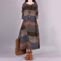 Jersey de manga larga con cuello redondo para mujer, vestido largo holgado a rayas con contraste de Color, ropa diaria para otoño e invierno - details 11