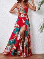 Vestido con tirantes sin espalda y separación de muslos con estampado tropical 2025 - details 22