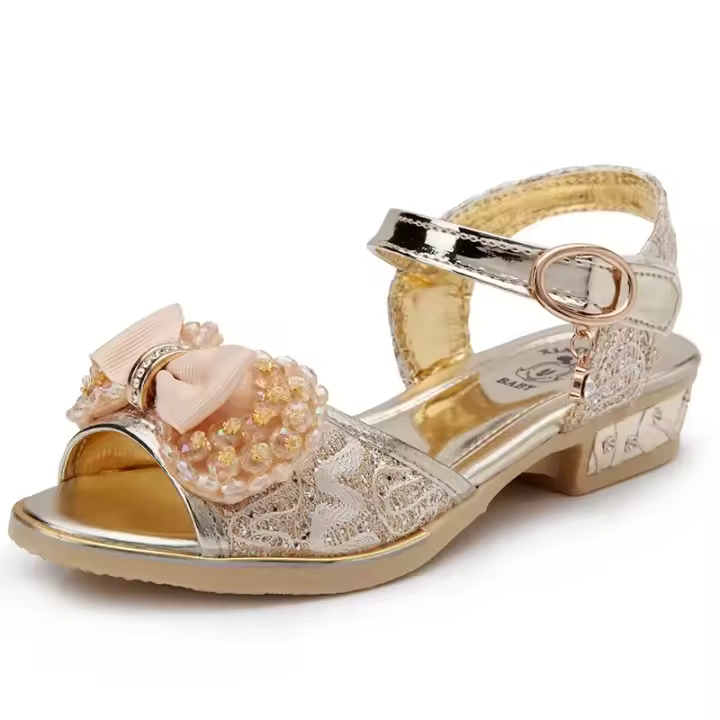 Sandalias de tacón bajo con lazo para niños y niñas, zapatos versátiles de princesa para fiesta y boda, moda de verano - 1