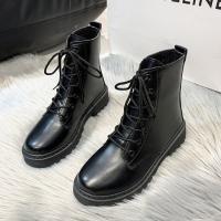 Botas Martin para mujer, otoño e invierno, nuevas botas de cuero de talla grande con tacón bajo y punta redonda, con cordones frontales y barril corto - details 13