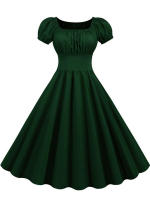 Vestido midi elegante liso de fiesta vintage informal con manga abombada de verano para mujer - details 12