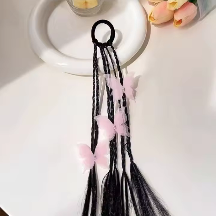 Anillo de pelo de fibra resistente al calor, rastas, cola de caballo de mariposa de dibujos animados, pelucas torcidas coloridas, peluca con trenzas de boxeo, peluca con trenzas para niñas - 1