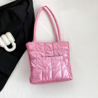 Bolso de mano acolchado de plumas para mujer, bolsa de hombro de gran capacidad, alta calidad, Color sólido, Invierno - details 25