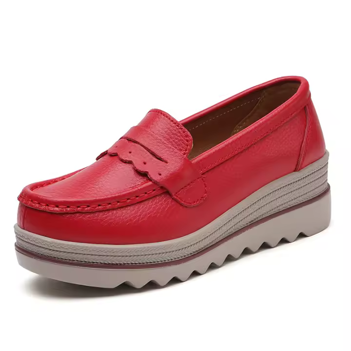 Mocasines sin cordones para mujer Mocasines de cuero cómodos Zapatos para caminar con plataforma baja y ancha - 1