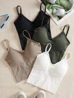 Conjunto De 4 Sujetadores Deportivos De Color Sólido Con Escote En V, Top Corto De Entrenamiento Cruzado Para Correr Y Hacer ejercicio - details 0